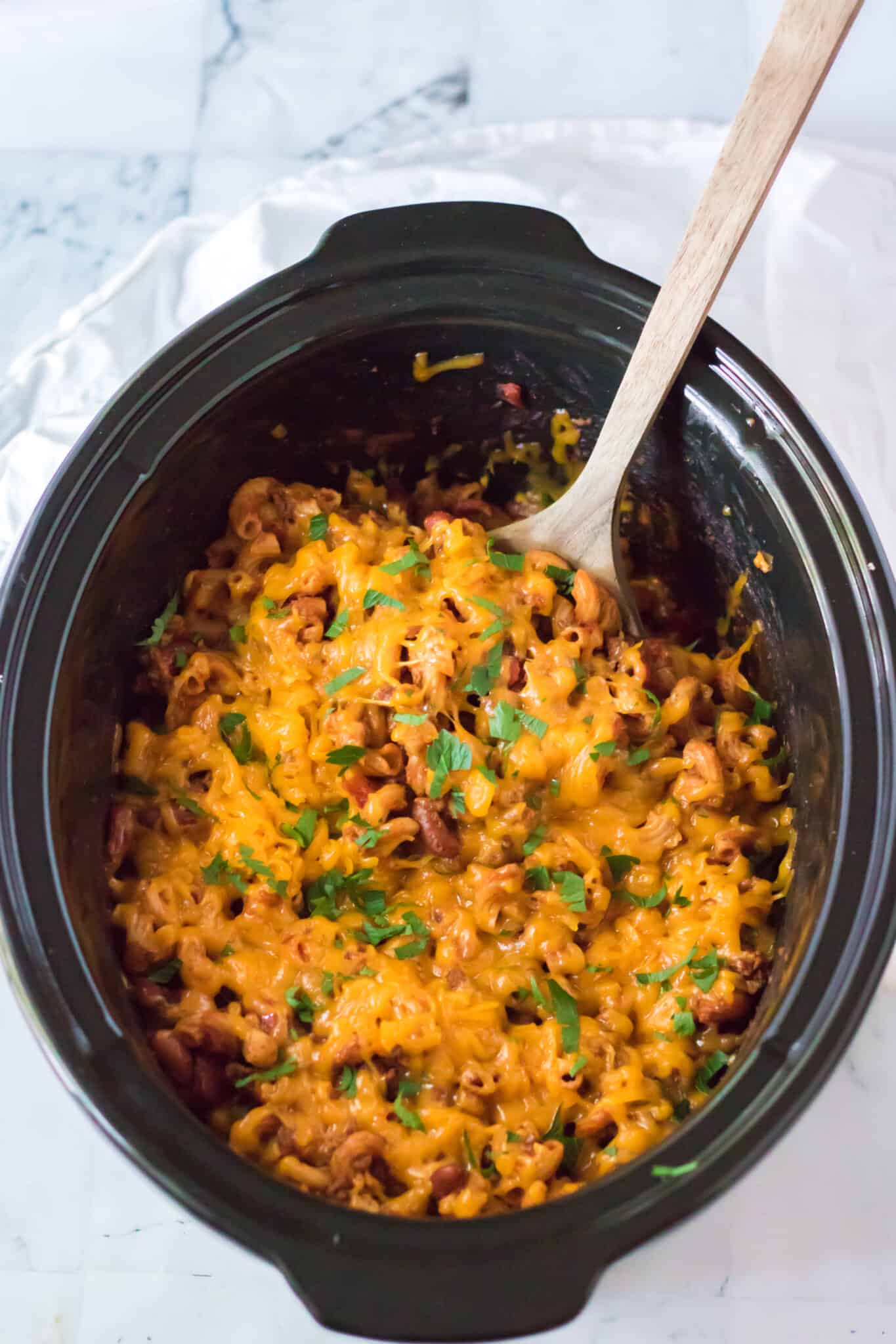 Slow Cooker Chili Mac Moore or Less Cooking