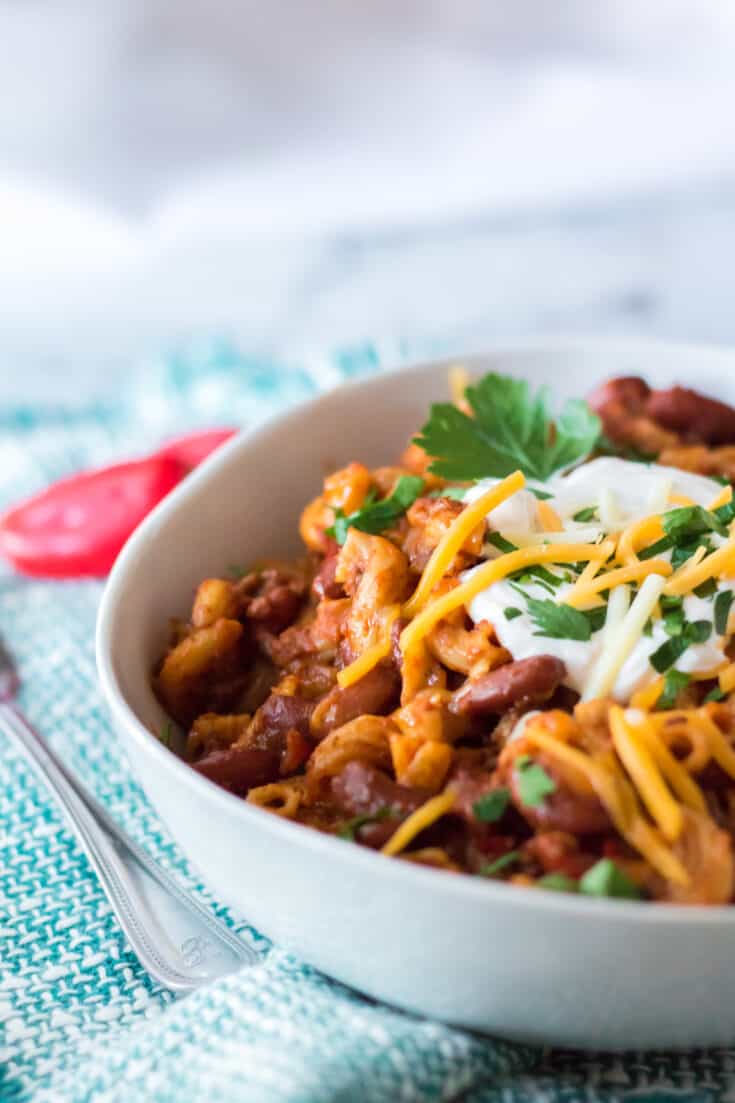 Slow Cooker Chili Mac - Moore or Less Cooking