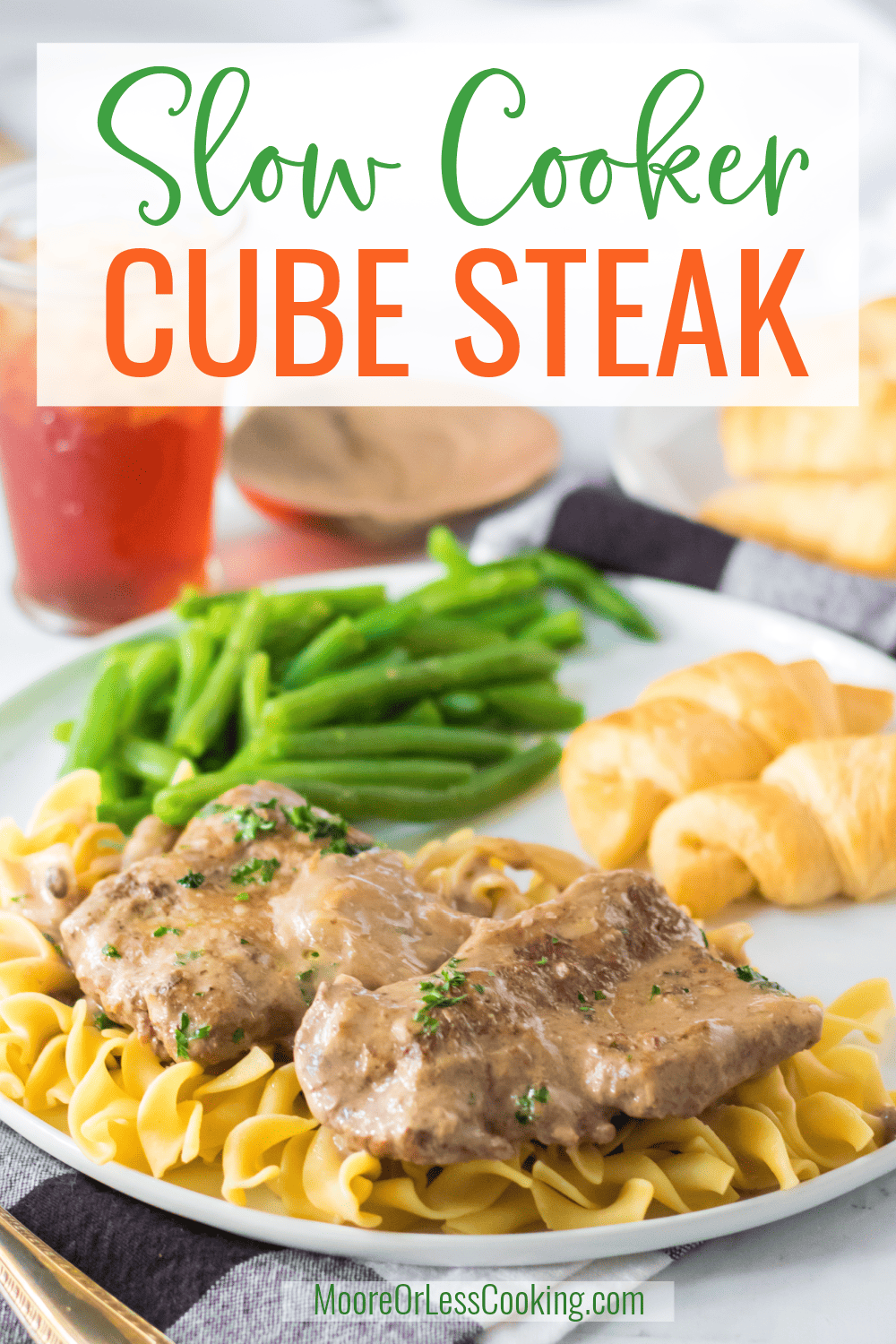 Slow cooker meals are always a favorite and this Slow Cooker Cube Steak is amazing! Just 5 ingredients cube steak, onions, beefy onion soup, cream of mushroom, and butter and you have a flavorful, tender cube steak that makes its own gravy that is perfect over mashed potatoes, noodles, or even rice. It is a real crowd-pleasing family favorite and great for these upcoming chilly Fall nights. via @Mooreorlesscook