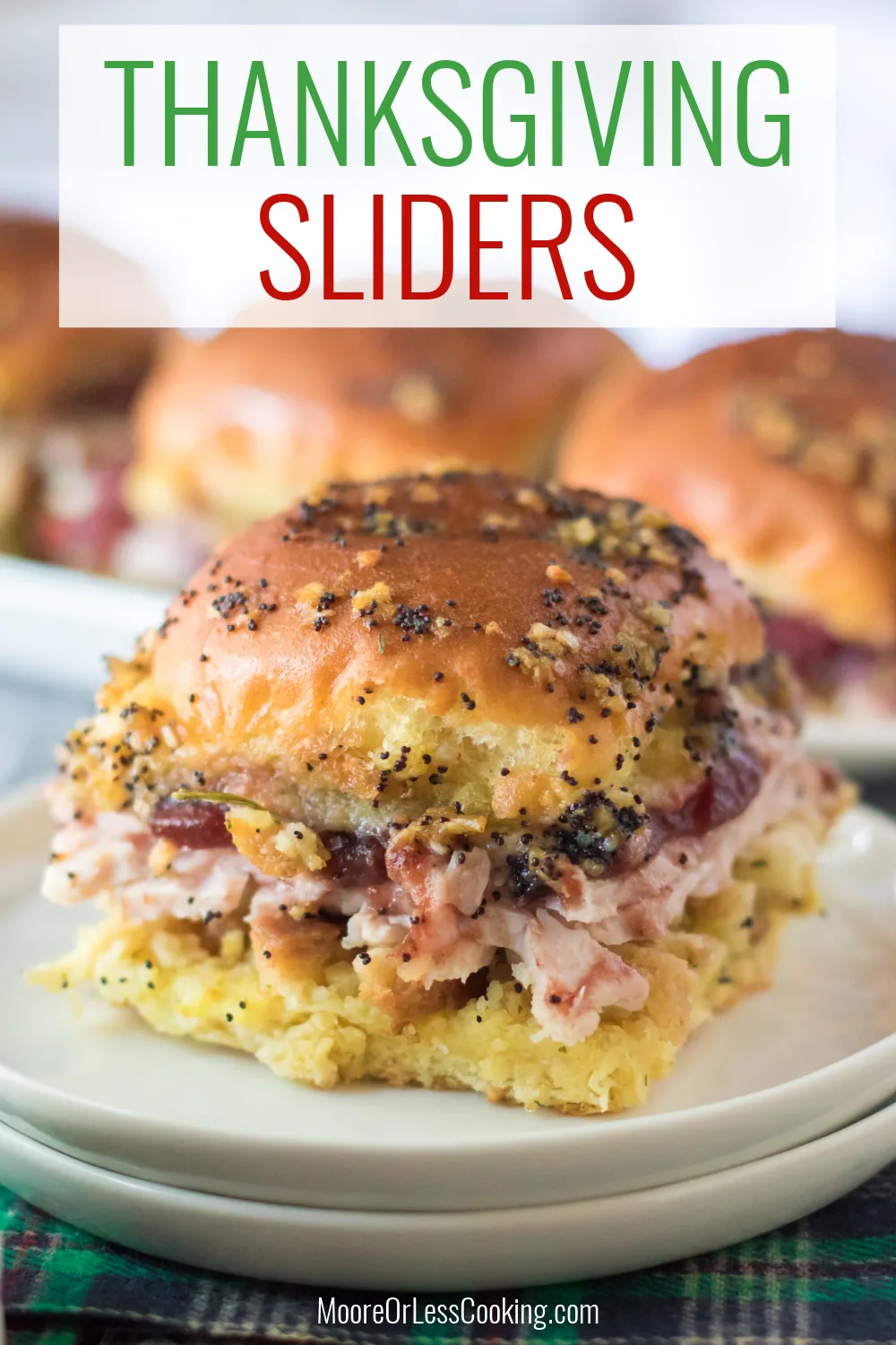Deliciously creative, these Thanksgiving Sliders give leftovers of turkey, stuffing and cranberry sauce a place to land, sandwiched between sweet Hawaiian rolls and drizzled with a buttery and savory glaze, all baked to irresistible perfection. via @Mooreorlesscook