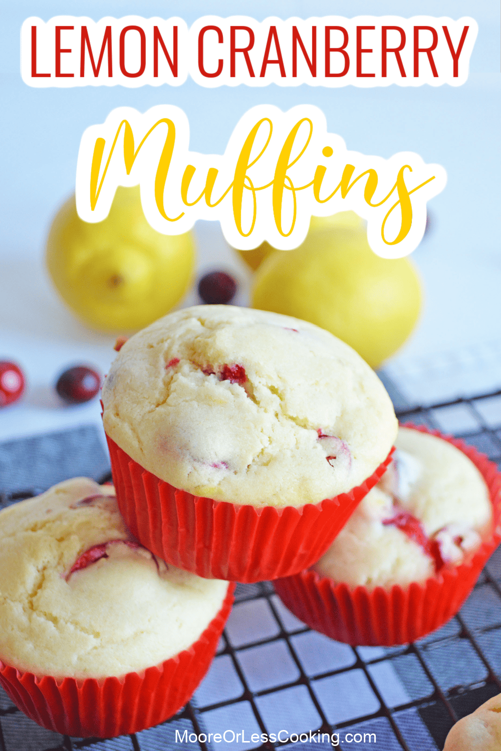 These Lemon Cranberry Muffins are an easy way to enjoy the tartness of those ruby red berries in a sweet batter that's brightened with citrus. Delicious for breakfast or a snack, these made-from-scratch muffins are perfect for the holidays and beyond. via @Mooreorlesscook