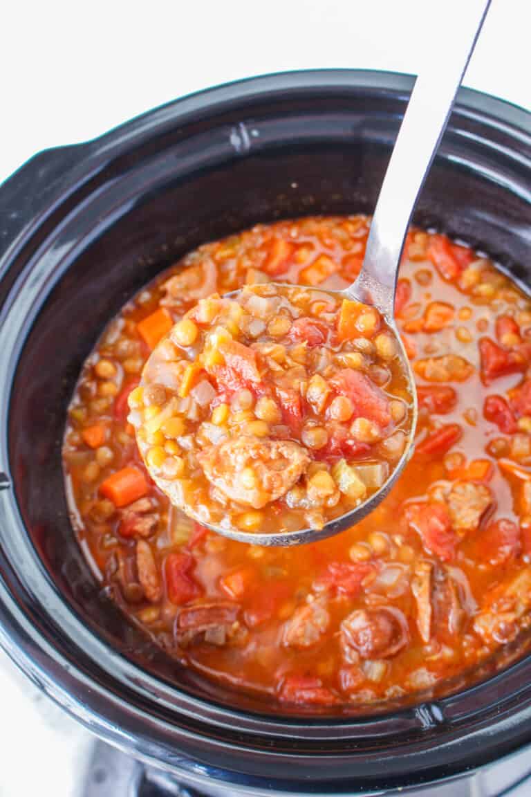 Slow Cooker Chicken Sausage And Lentil Soup - Moore or Less Cooking