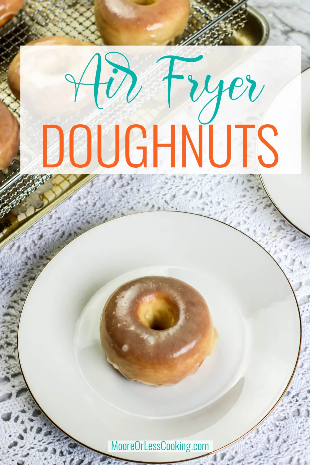 Sink your teeth into these warm, fluffy, and tender homemade Air Fryer Doughnuts that are dipped in a sweet vanilla glaze, just ready to be enjoyed with a glass of cold milk or a cup of hot coffee. They're a delectable sweet treat that's perfect for breakfast or an indulgent afternoon snack. via @Mooreorlesscook