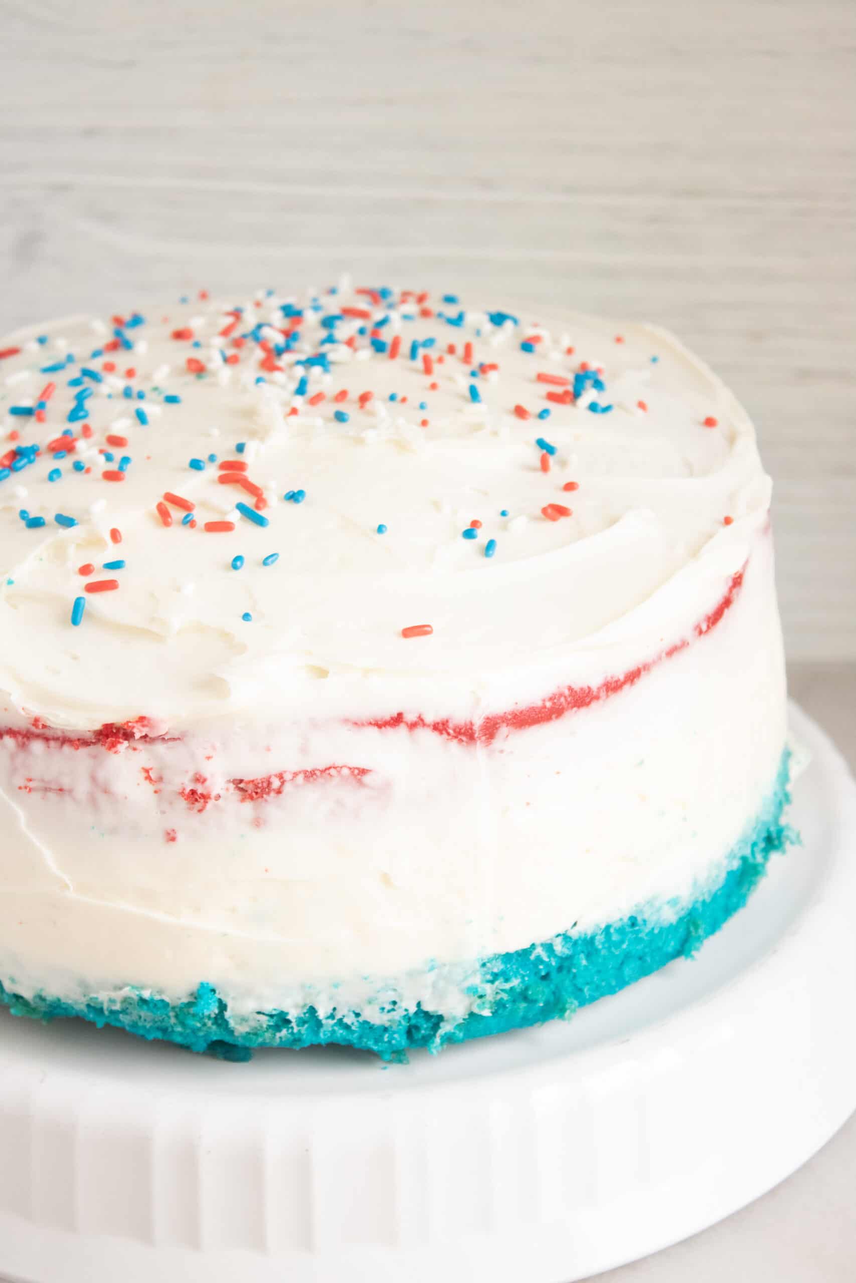Red White And Blue Cake with No Bake Cheesecake Layer