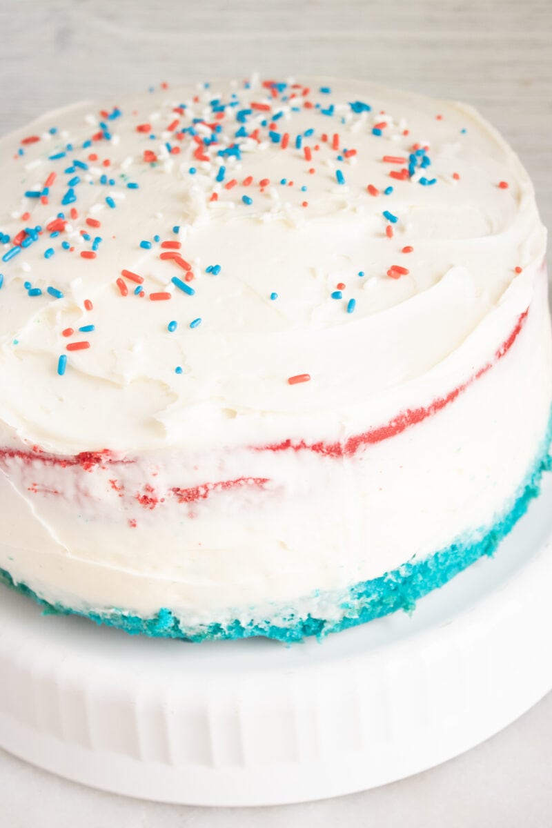 Red White And Blue Cake With A No-bake Cheesecake Layer - Moore Or Less 