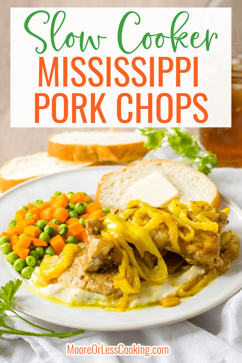 These Slow Cooker Mississippi Porkchops are an awesome and yummy dinner! Such an easy dinner too. This super tasty dinner is made by quickly browning up the Porkchops in a pan then placing in a 8 quart slow cooker with Pepperoncinis, a Ranch and Brown Gravy Packet and a stick of Butter, that’s it! It really is that easy! You’ll be wanting this every night! via @Mooreorlesscook