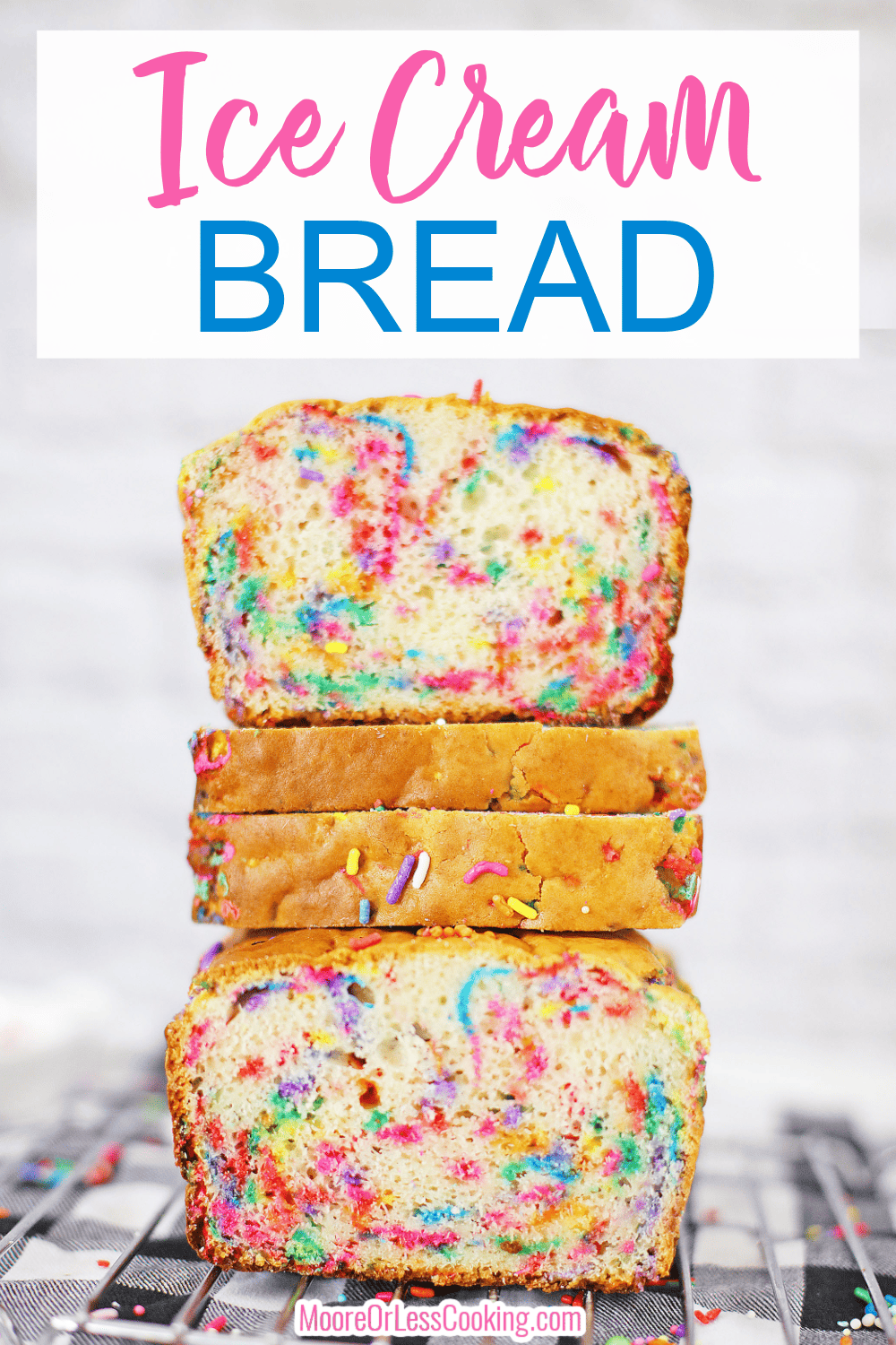 This quick bread recipe uses a base of vanilla frozen custard (or ice cream), self rising flour and sugar. I added funfetti sprinkles for a burst of color, but you can customize this Ice Cream Bread recipe with other flavors and add-ins, as well. The options are endless! via @Mooreorlesscook