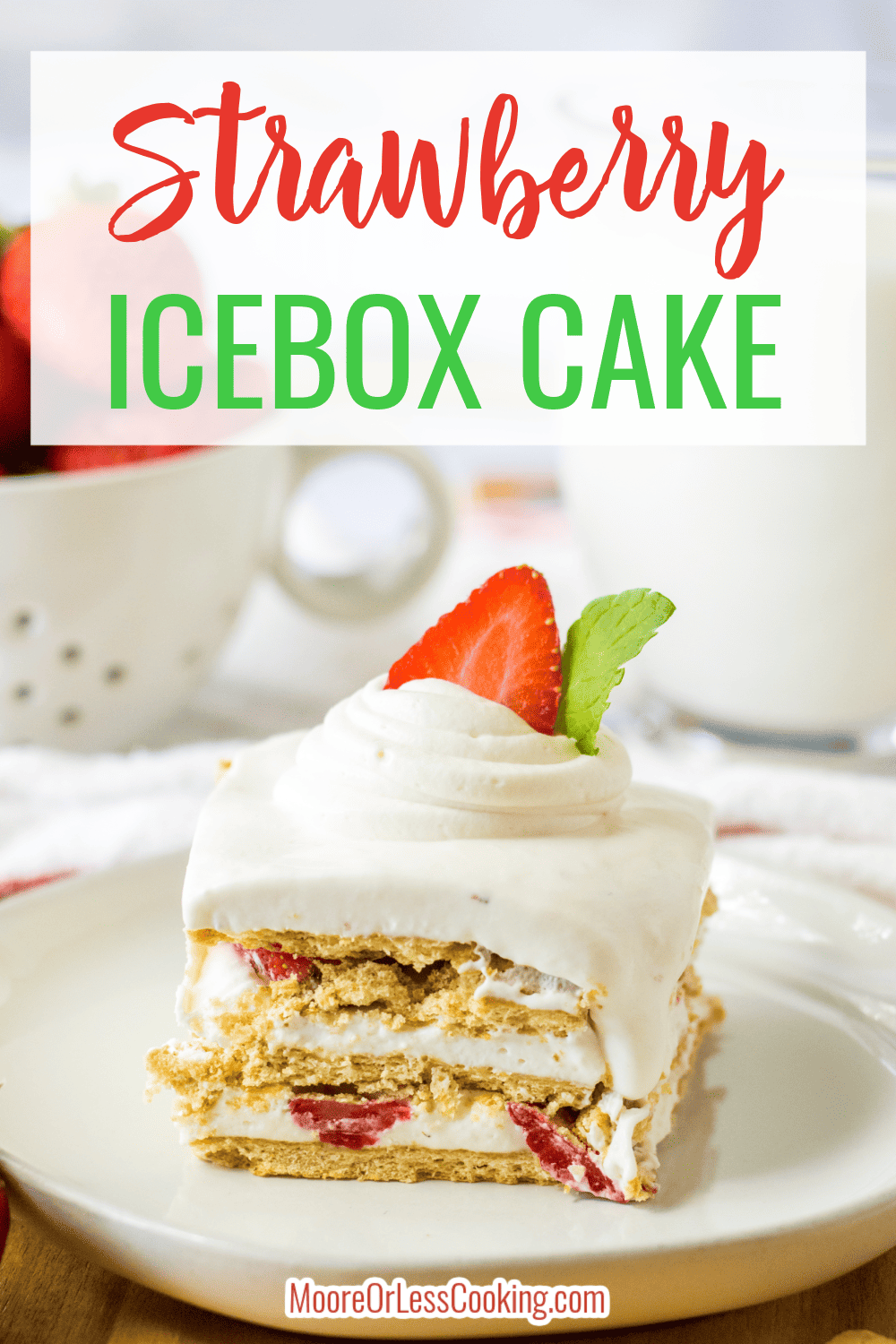 With just a handful of ingredients, you can quickly whip up this Strawberry Icebox Cake for your next summer event. Sandwiched between layers of graham crackers is a sweetened cream cheese filling whipped to fluffiness and flavored with strawberries. Build the layers for a stacked no-bake dessert perfect for summer potlucks and BBQs. via @Mooreorlesscook