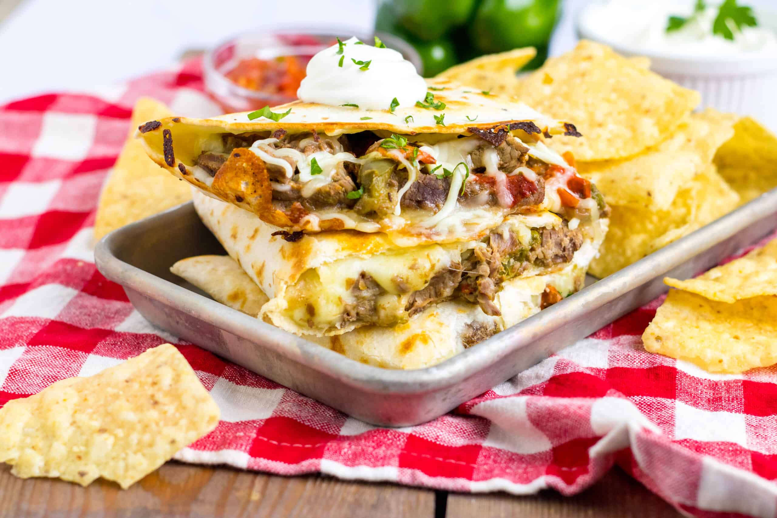 Slow Cooker Cheesesteak Quesadillas Moore or Less Cooking