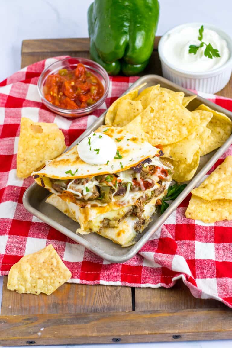 Slow Cooker Cheesesteak Quesadillas Moore or Less Cooking