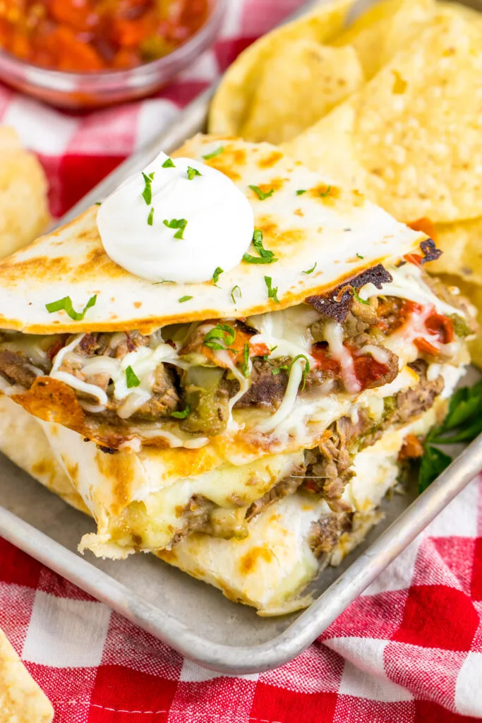 Slow Cooker Cheesesteak Quesadillas Moore or Less Cooking