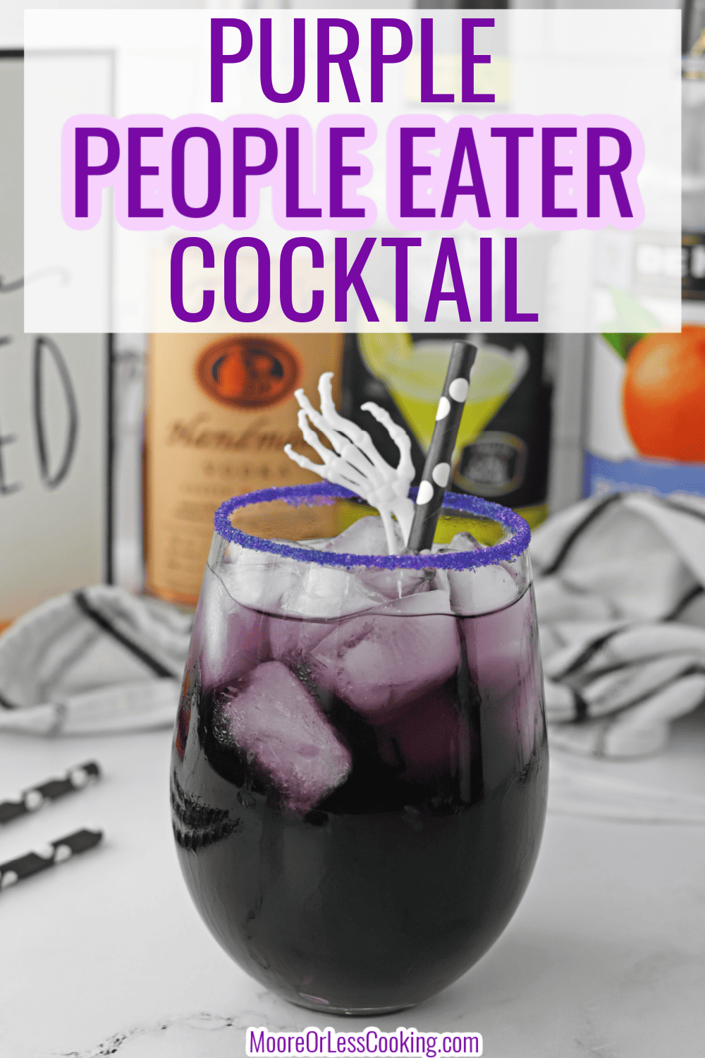 When you're looking for a fun, colorful and boozy Halloween drink to serve, you'll want to make this spooky Purple People Eater Cocktail. It's super simple to make and you can make it even more festive by rimming the cocktail glass with purple sanding sugar and adding creepy garnishes, too! via @Mooreorlesscook