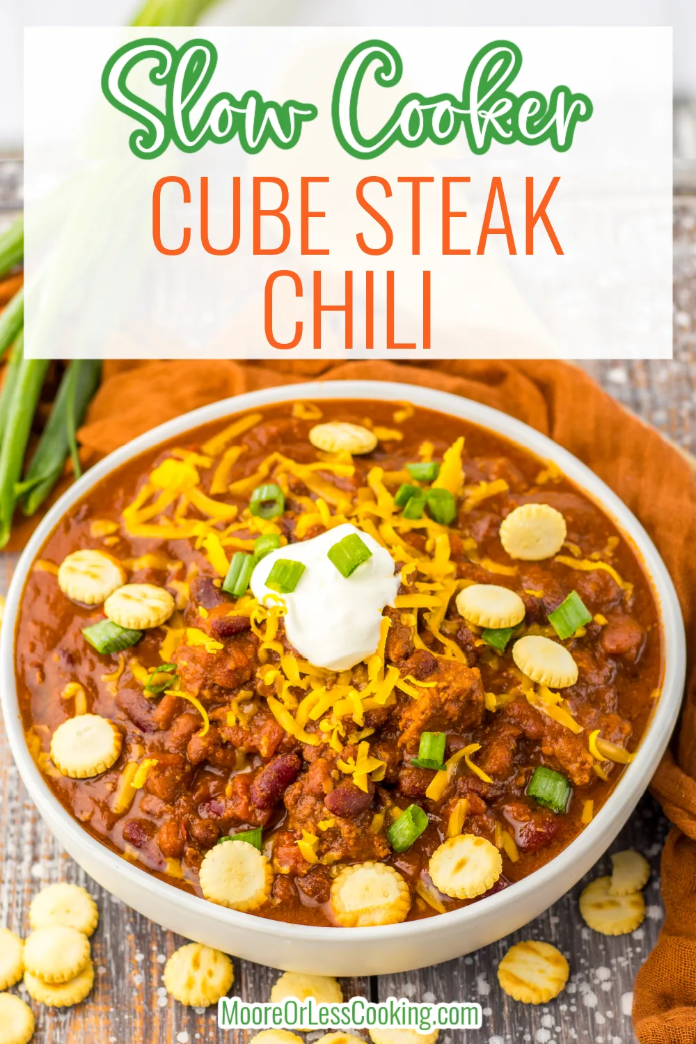 If you're looking for an easy, meaty and outrageously tasty chili recipe, this is it! My Slow Cooker Cube Steak Chili is an effortless way to make a satisfying meal that's always a family favorite. With minimal ingredients, a slow cooker and tons of free time to do other things, it also the perfect recipe for meal planning and freezing for later. via @Mooreorlesscook