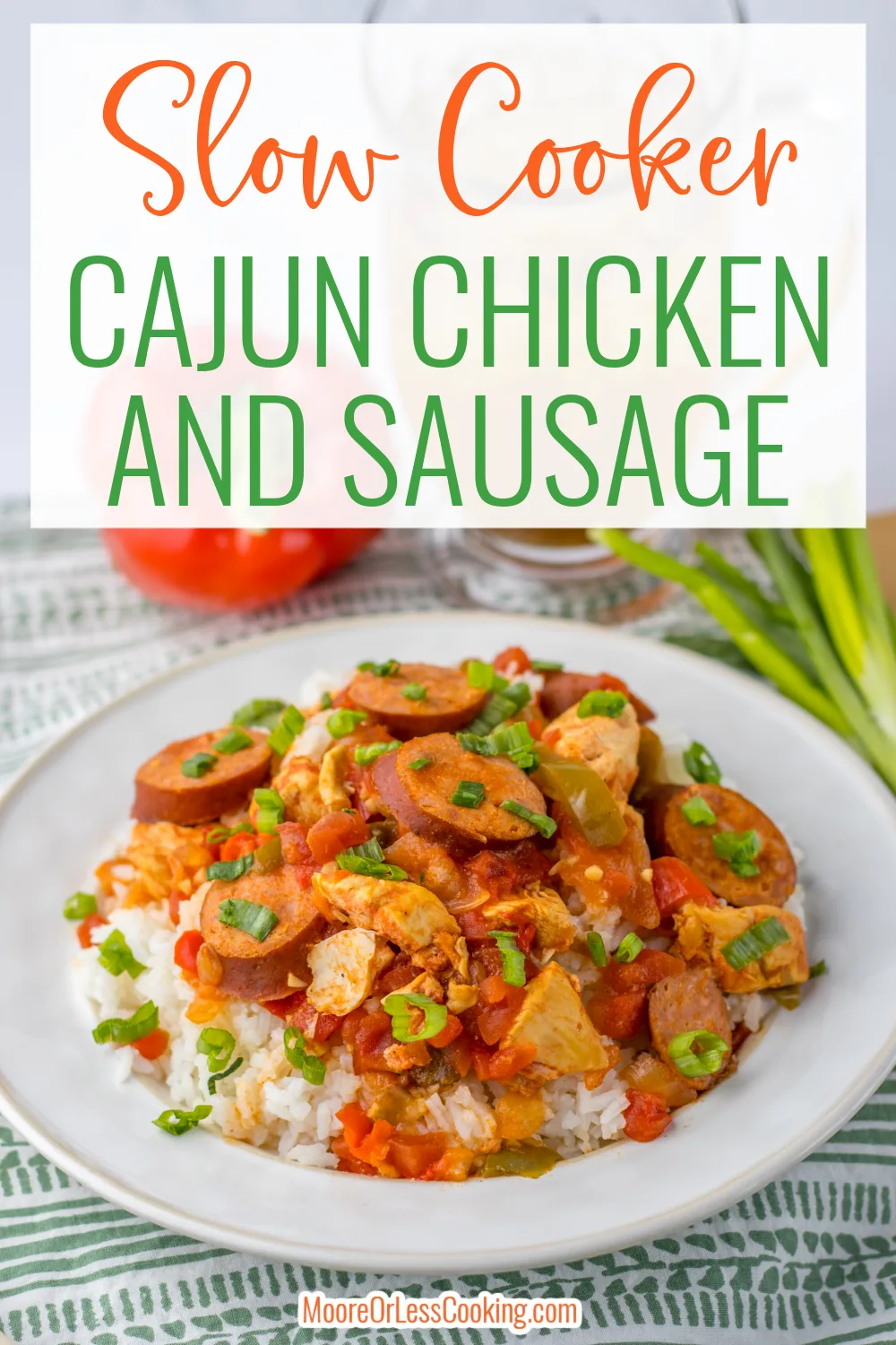 Tender chicken, flavorful sausage and bold spices help bring this slow cooker recipe to a succulent finish using basic ingredients that are seasoned to perfection with a creole flair. via @Mooreorlesscook