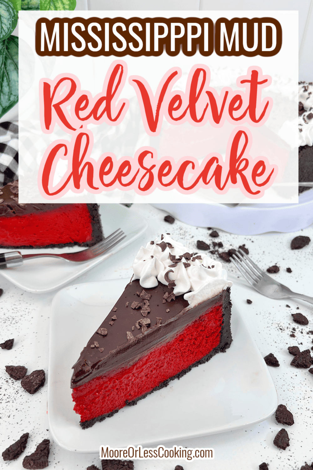 If you love cheesecake, chocolate and red velvet, this is the perfect sweet treat that will let you enjoy all three of those ingredients! via @Mooreorlesscook