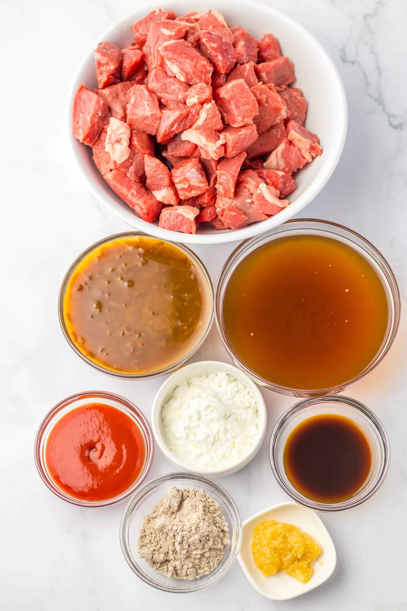 Ingredients for slow cooker beef tips and gravy