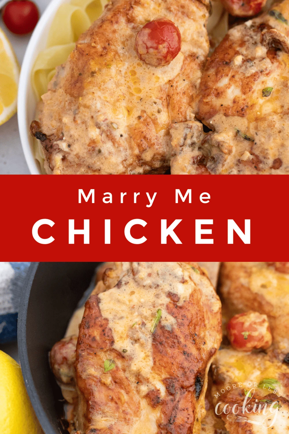 Marry Me Chicken is a delicious and simple to make chicken breast recipe made up of herbs, garlic, sun-dried tomatoes, parmesan cheese, and heavy cream. via @Mooreorlesscook