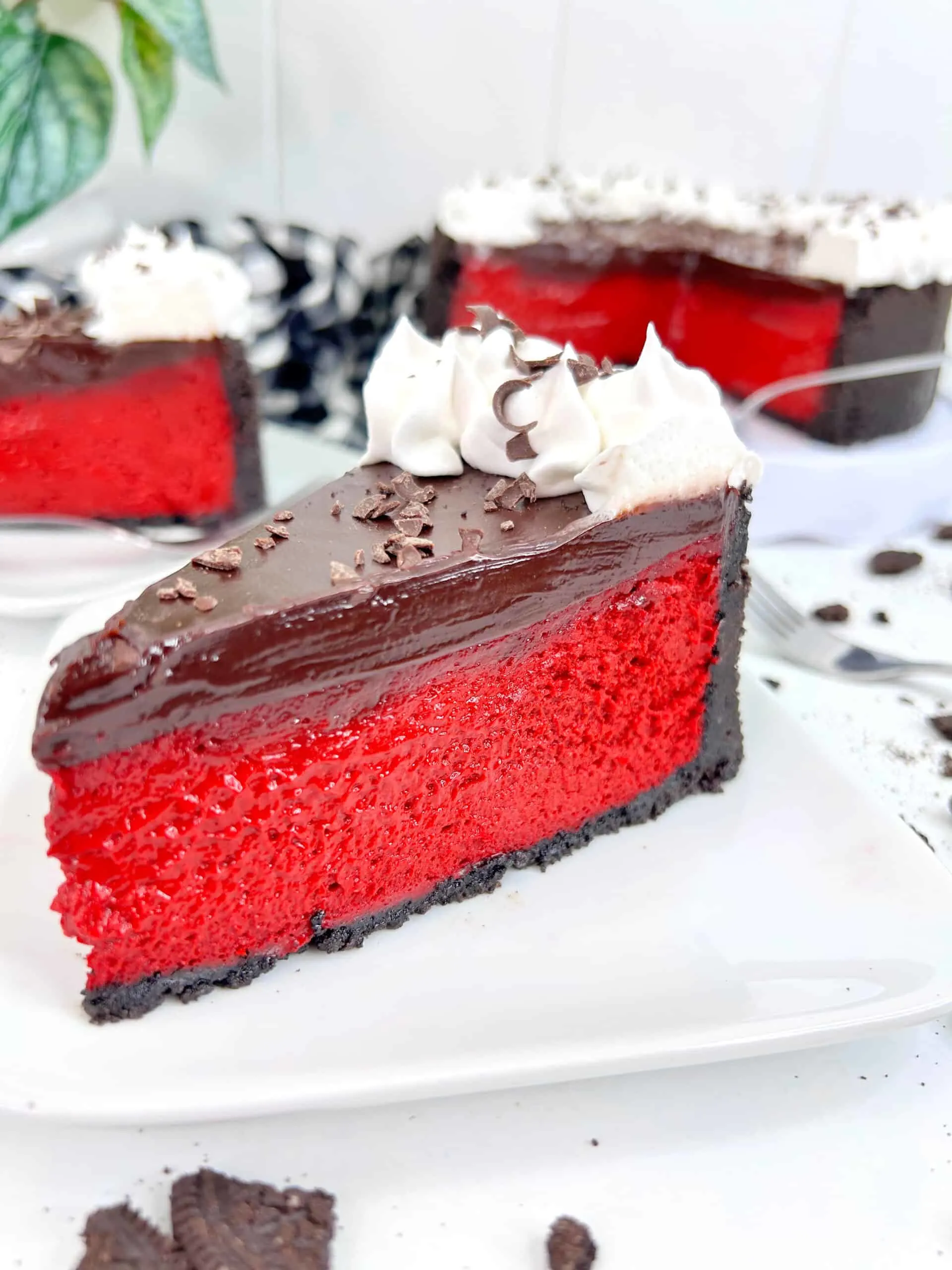 slice red velvet cheesecake