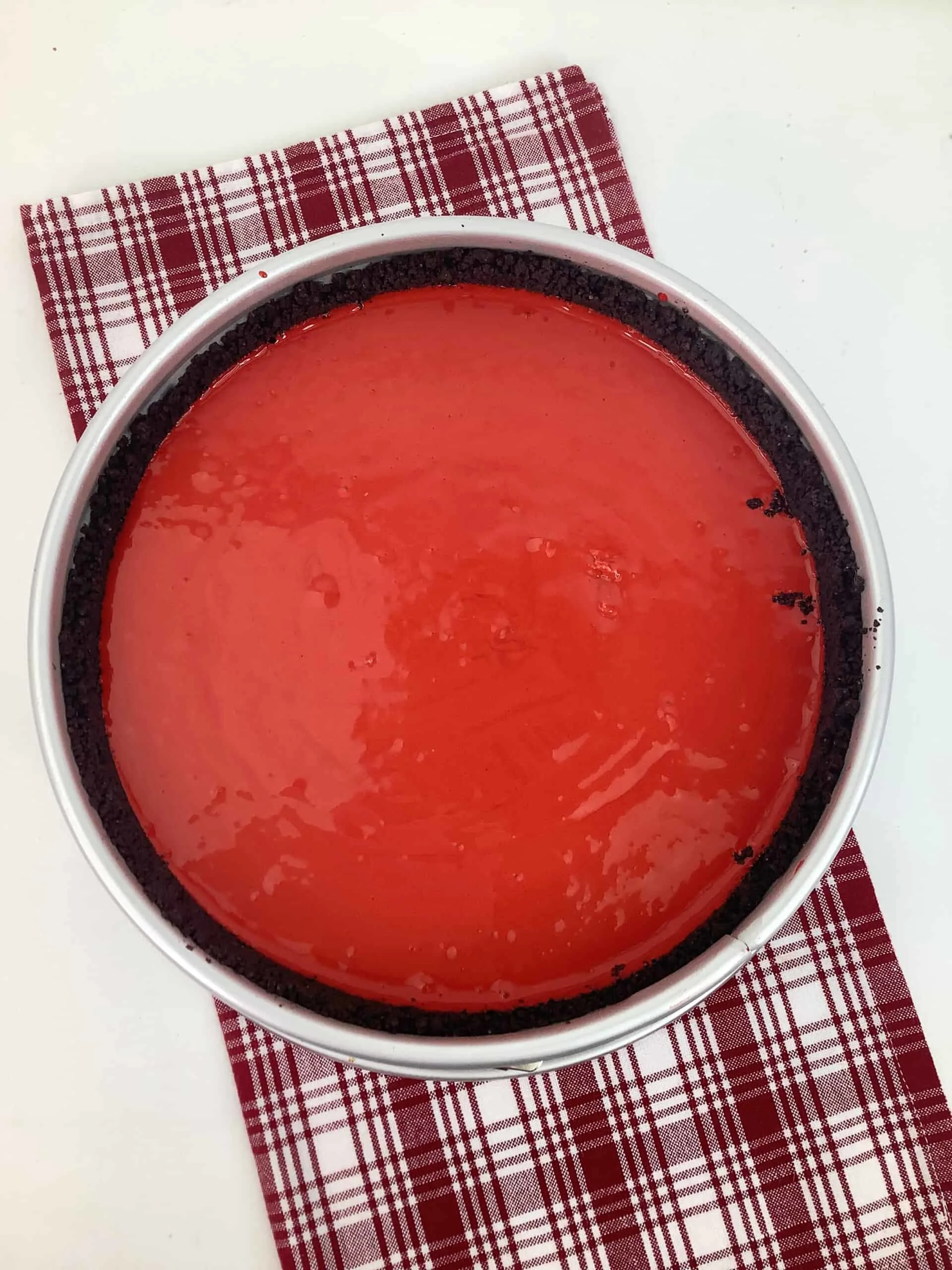 Red Velvet Pudding over Oreo Crust in springform pan
