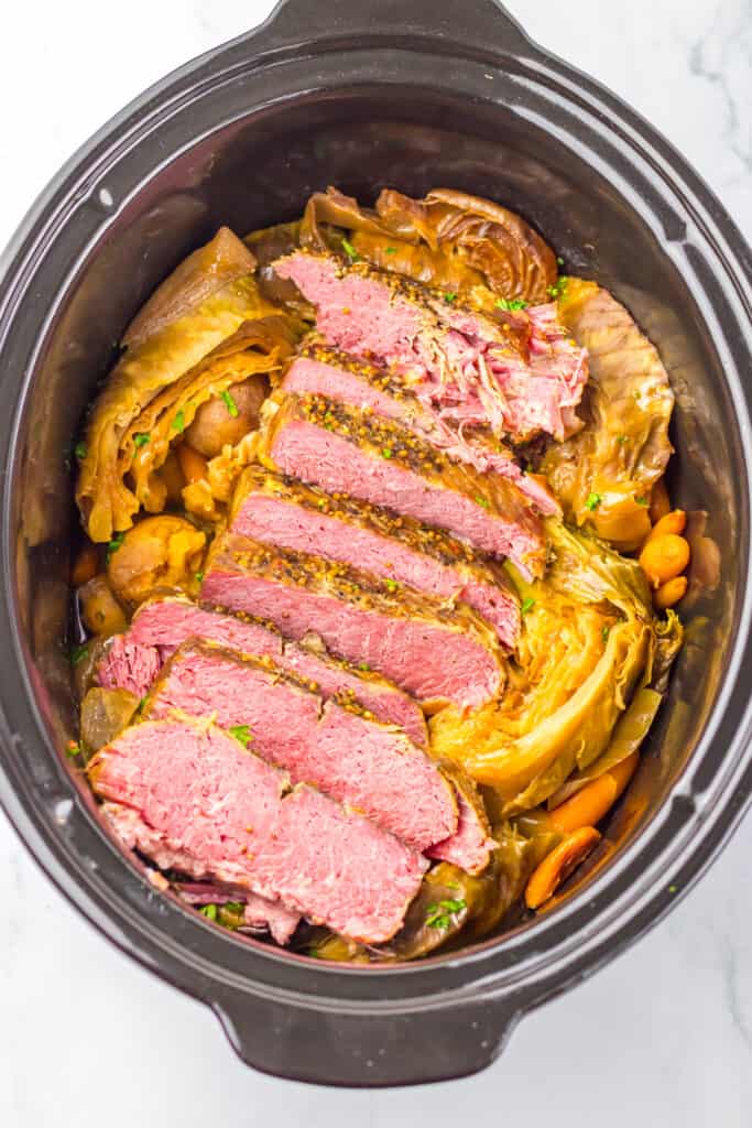 cooked corned beef in slow cooker