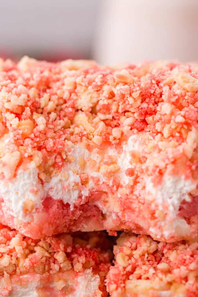 Strawberry Crunch Brownies close up bite