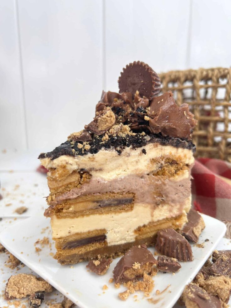 slice of Reese’s Peanut Butter Chocolate Icebox Cake