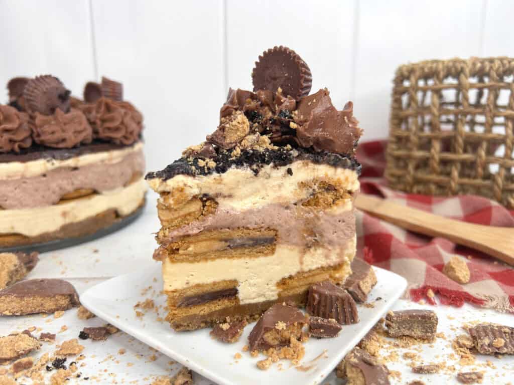 slice of Reese’s Peanut Butter Chocolate Icebox Cake