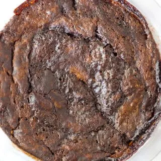 top view of hot fudge pudding cake