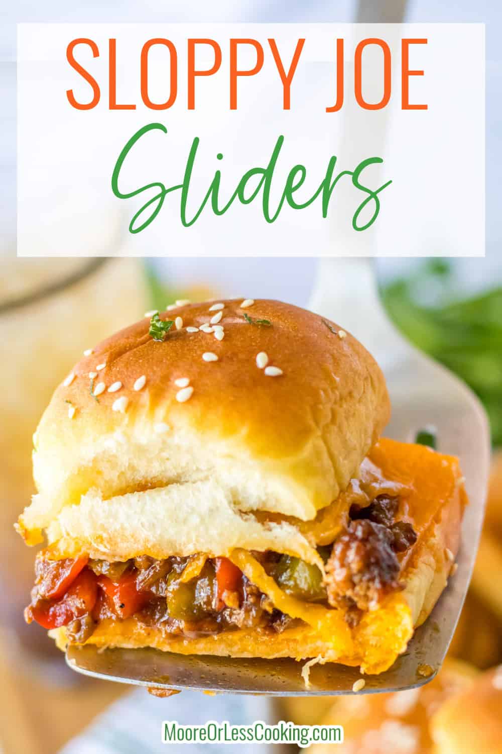 A delicious and easy weeknight dinner. Flavorful sloppy joe mixture is piled on soft sliders buns with cheddar cheese, baked in the oven until cheese is nice and melty. via @Mooreorlesscook