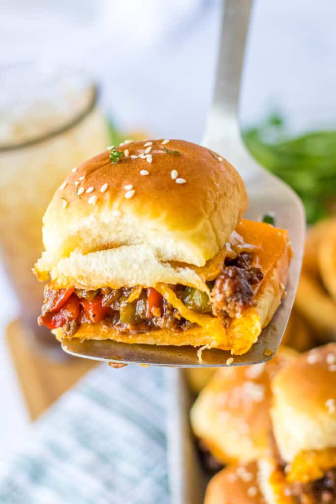 serving sloppy joe sliders spatula