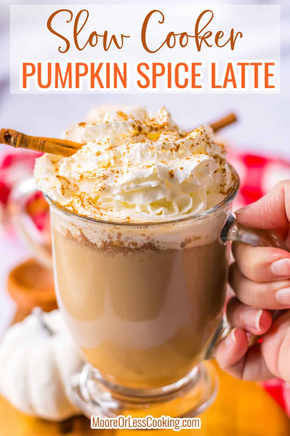 Rich, creamy and full of pumpkin with spices of cinnamon, nutmeg and clove, this classic hot beverage is topped with whipped cream and a dash of pumpkin pie spice. via @Mooreorlesscook