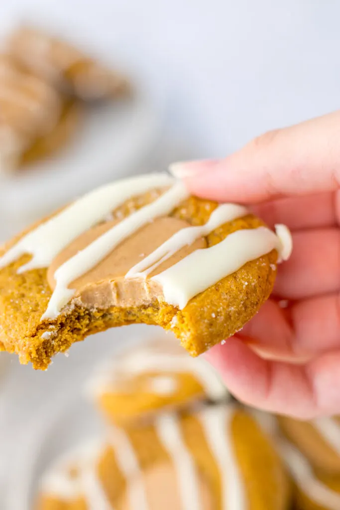 up close bite Gingerbread Thumbprint Cookies