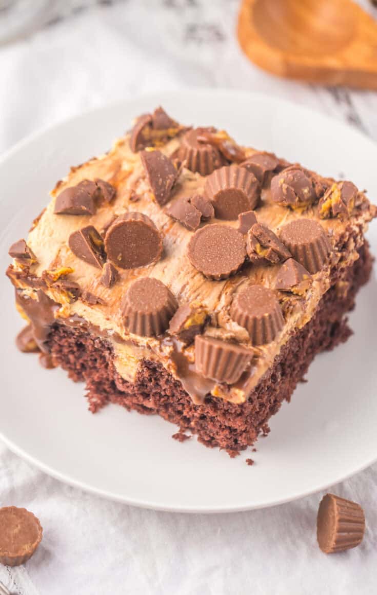 served peanut butter poke cake