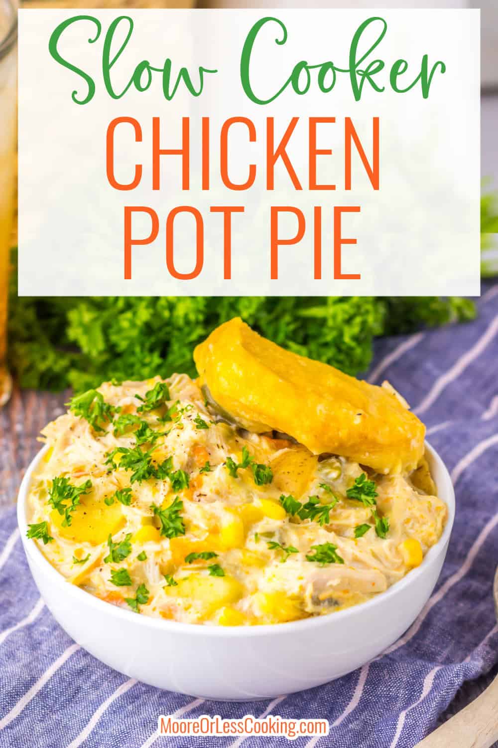 This Slow Cooker Chicken Pot Pie is the perfect cozy dinner. I love chicken pot pie but making it sometimes can be a bit of work, that’s why i love this recipe, where i can dump almost all the ingredients in the slow cooker and go! via @Mooreorlesscook