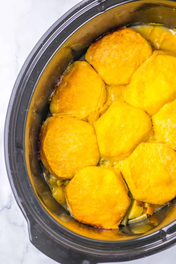 top view Slow Cooker Chicken Pot Pie