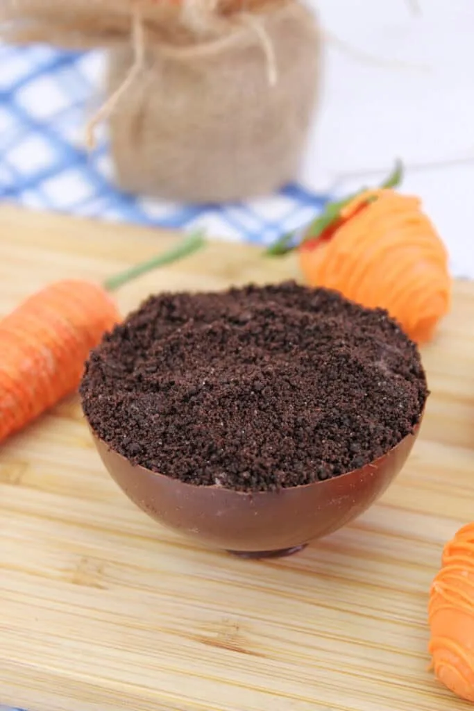 crushed Oreo crumbs for Carrot Patch Brownie Parfait