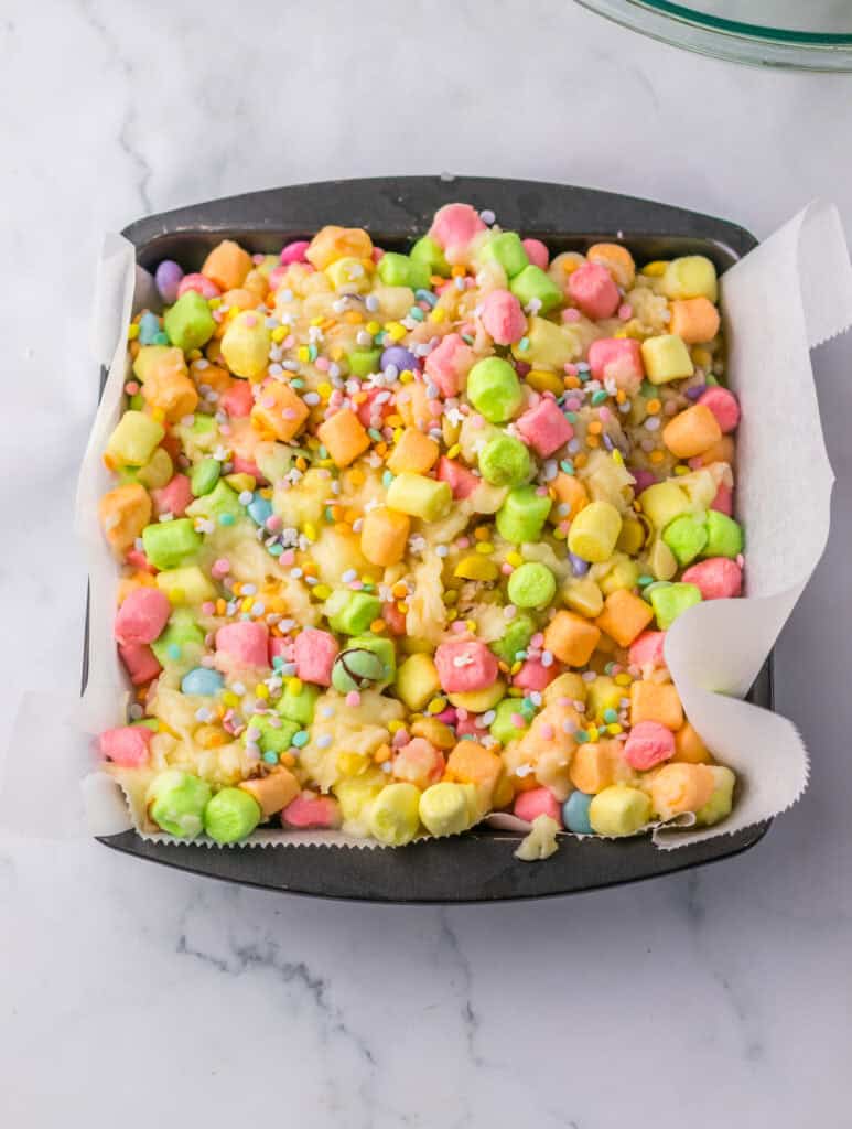 pour candy mixture into pan