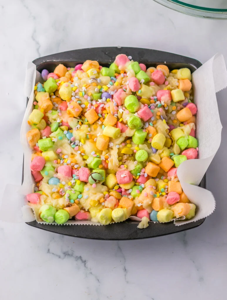 pour candy mixture into pan