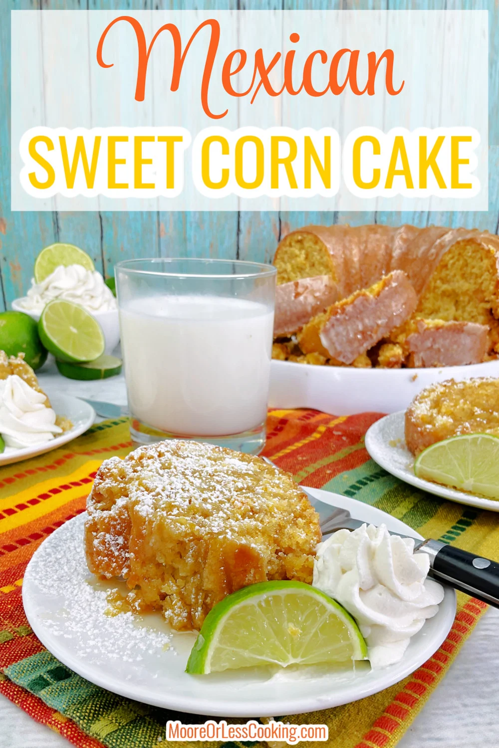 You'll love this easy-to-make Mexican Sweet Corn Cake. It's a poke cake that's infused with cinnamon syrup and frosted with a churro icing. Baked in a Bundt pan, it's a scrumptious Mexican-inspired cake that's perfect for celebrations or holidays like Cinco de Mayo. via @Mooreorlesscook