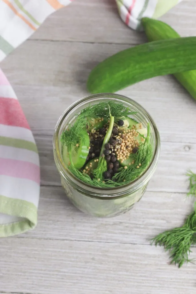ingredients for refrigerator pickles in jar