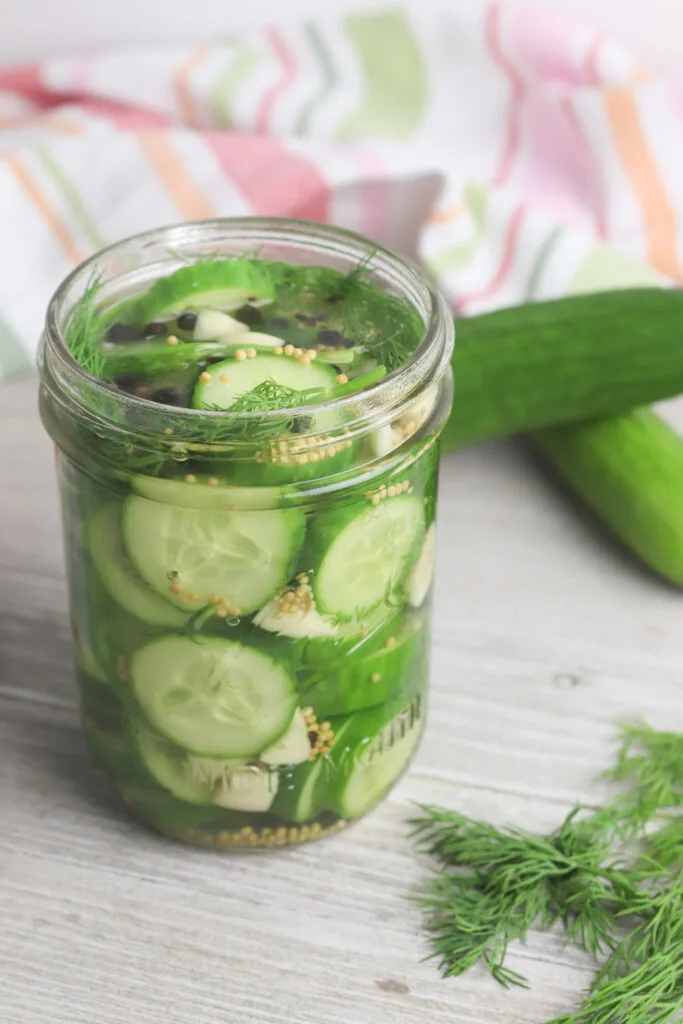 cucumbers and garlic, dill in jar ready to pickle