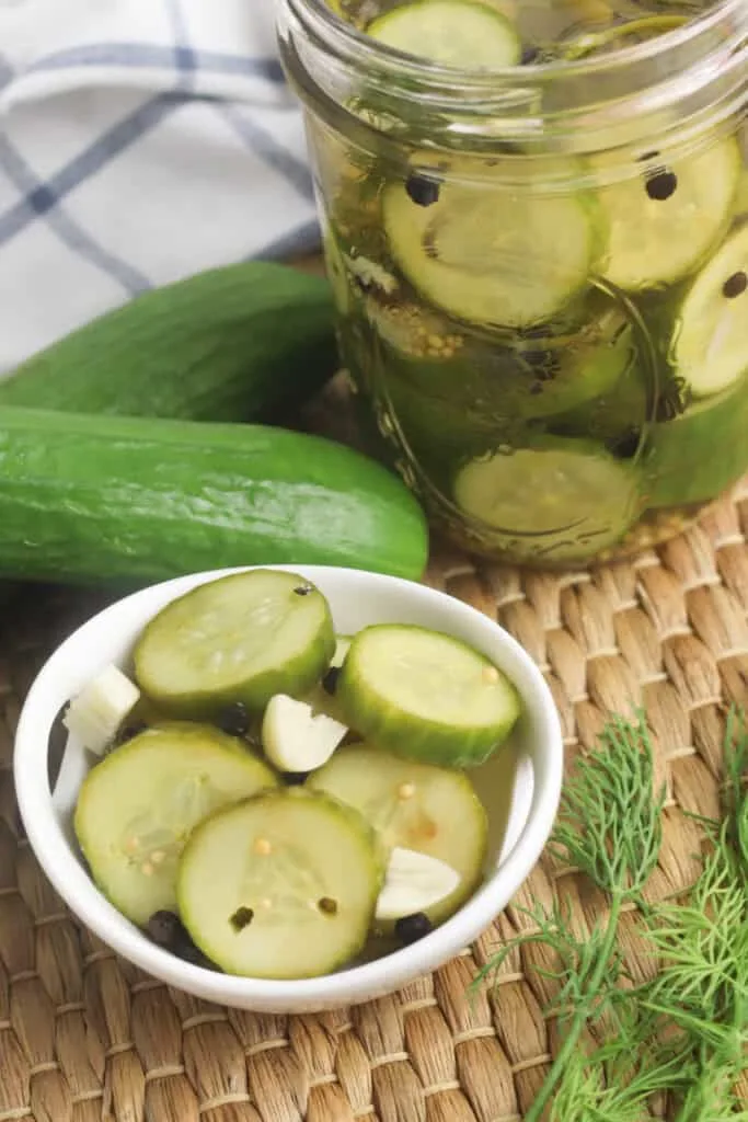 serving pickles in white bowl