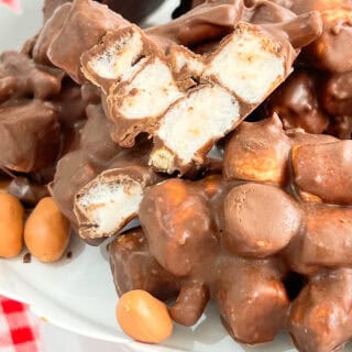 Crockpot Rocky Road Candy on white platter