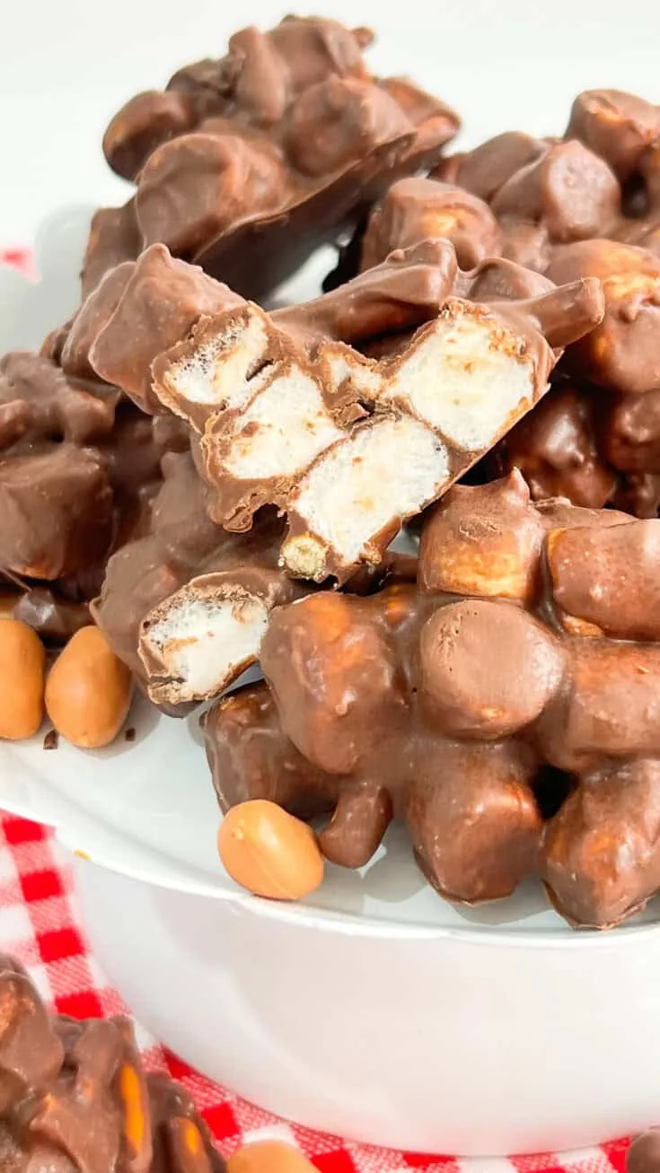 Crockpot Rocky Road Candy on white platter