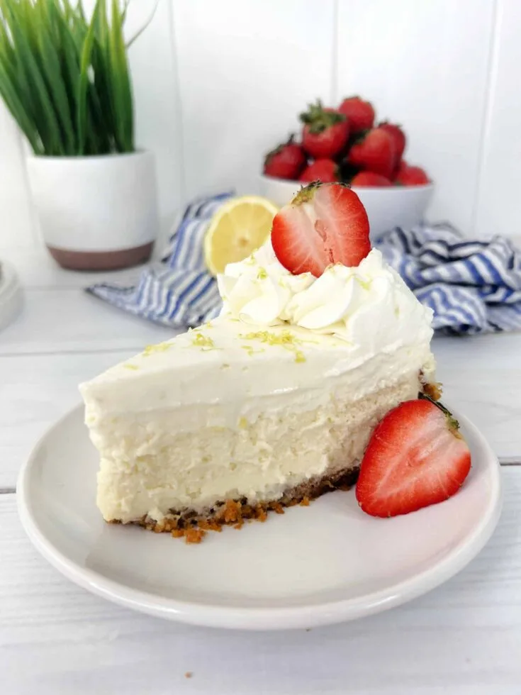 slice of lemon cheesecake on white plate