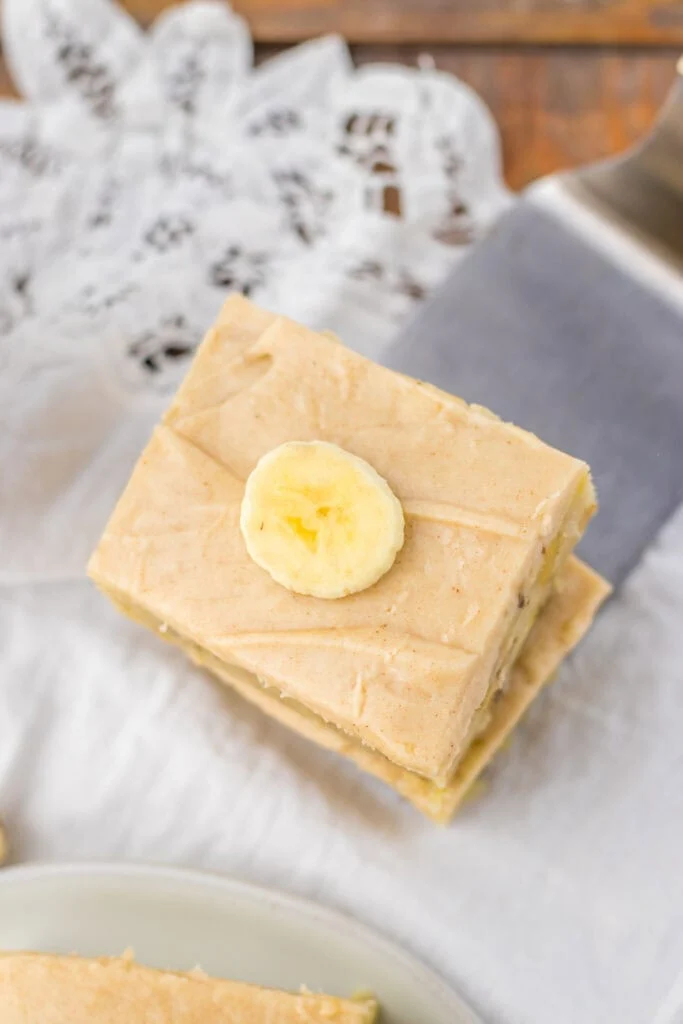 top view of banana bars slice banana on top