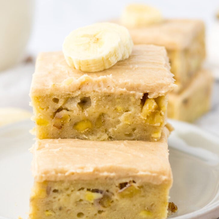 banana bars 2 stacked white plate