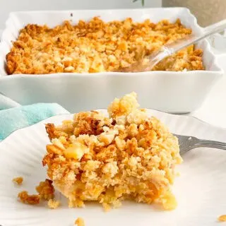 one scoop of pineapple casserole on plate