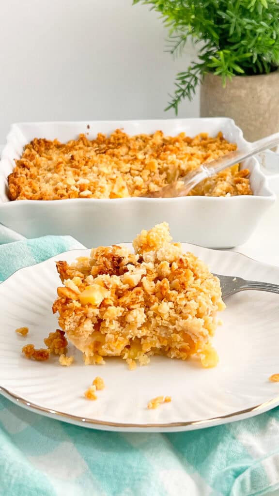 one scoop of pineapple casserole on plate