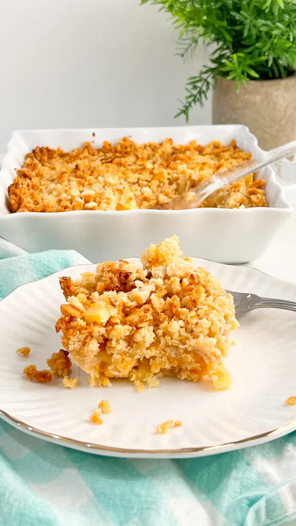 one scoop of pineapple casserole on plate